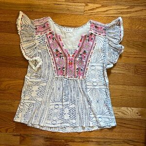 THML White Blouse with Pink and Black Embroidery